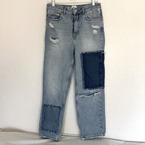 BDG UO High Rise Patchwork Distressed PAX Jeans Sz 30x32 Denim Blue Straight